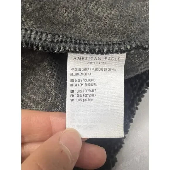American Eagle Size M Oversized Boxy Teddy Sherpa Sweatshirt Crop Dark Gray - Picture 7 of 10